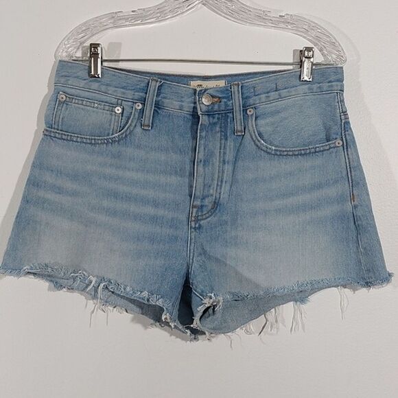 Madewell Pants - Madewell Button Fly Relaxed Denim Shorts Size 28 Frayed Hem Distressed Pockets